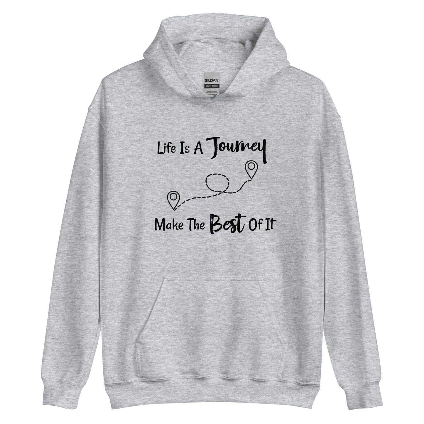 Positive mindset hoodie with life journey text
