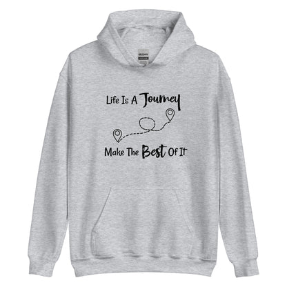 Positive mindset hoodie with life journey text

