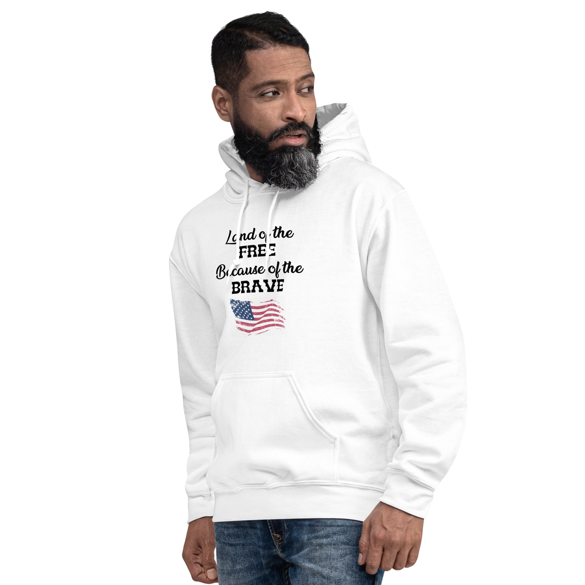 Eco-conscious land of the free hoodie.