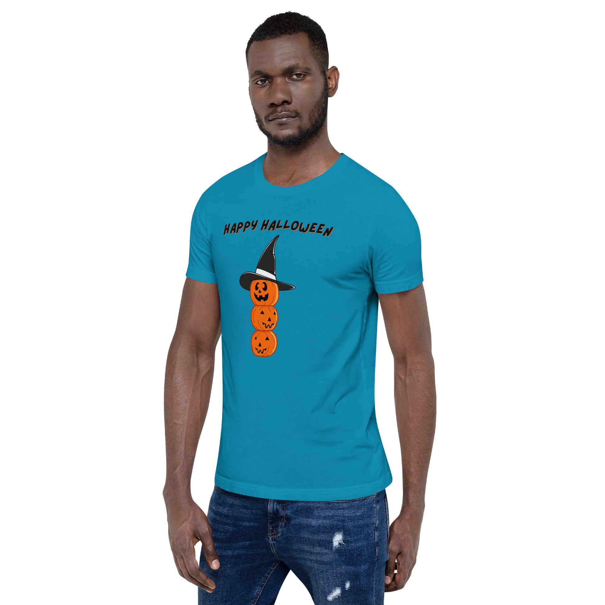 Halloween t-shirt with witch hat and pumpkins
