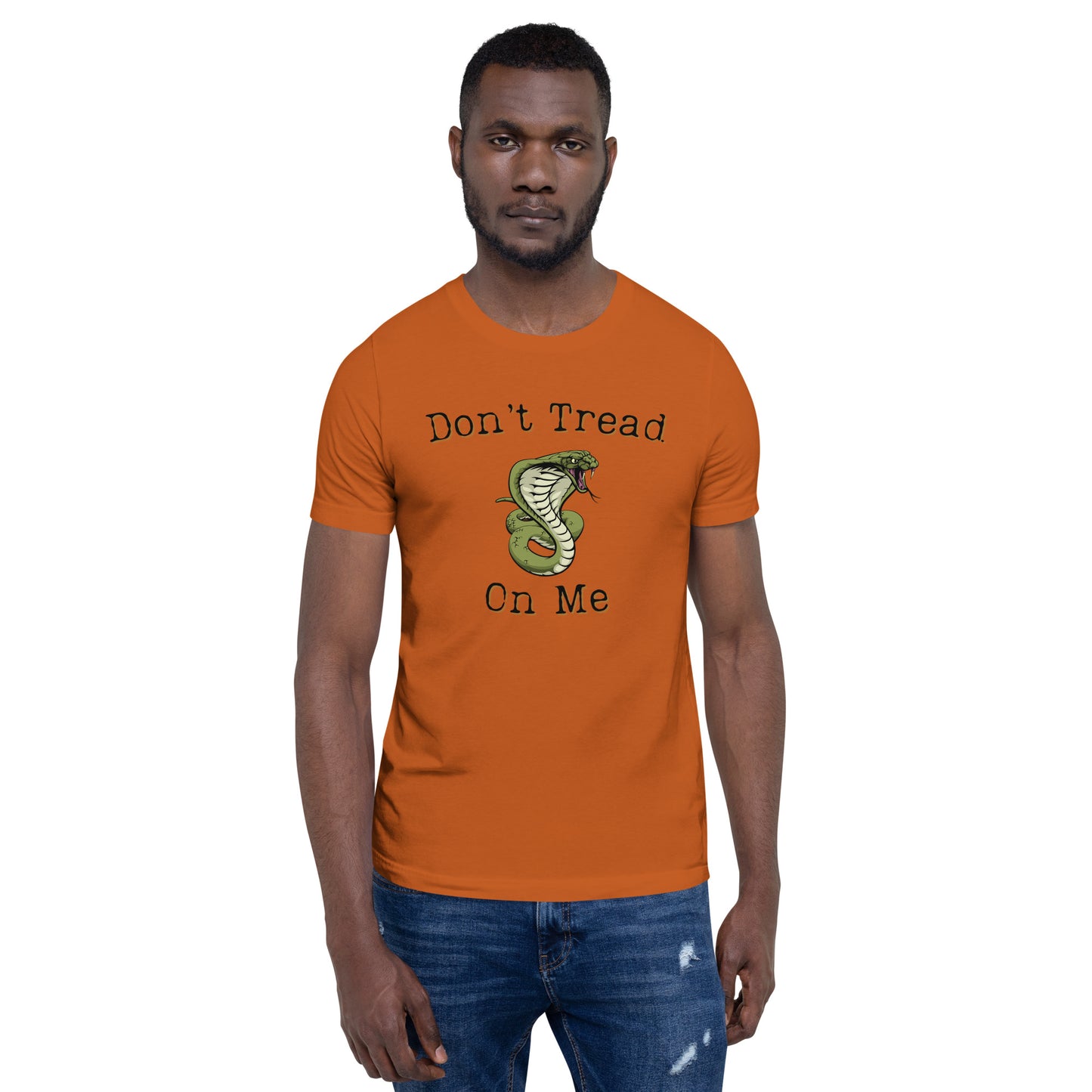 Soft cotton patriotic shirt with Don’t Tread on Me message

