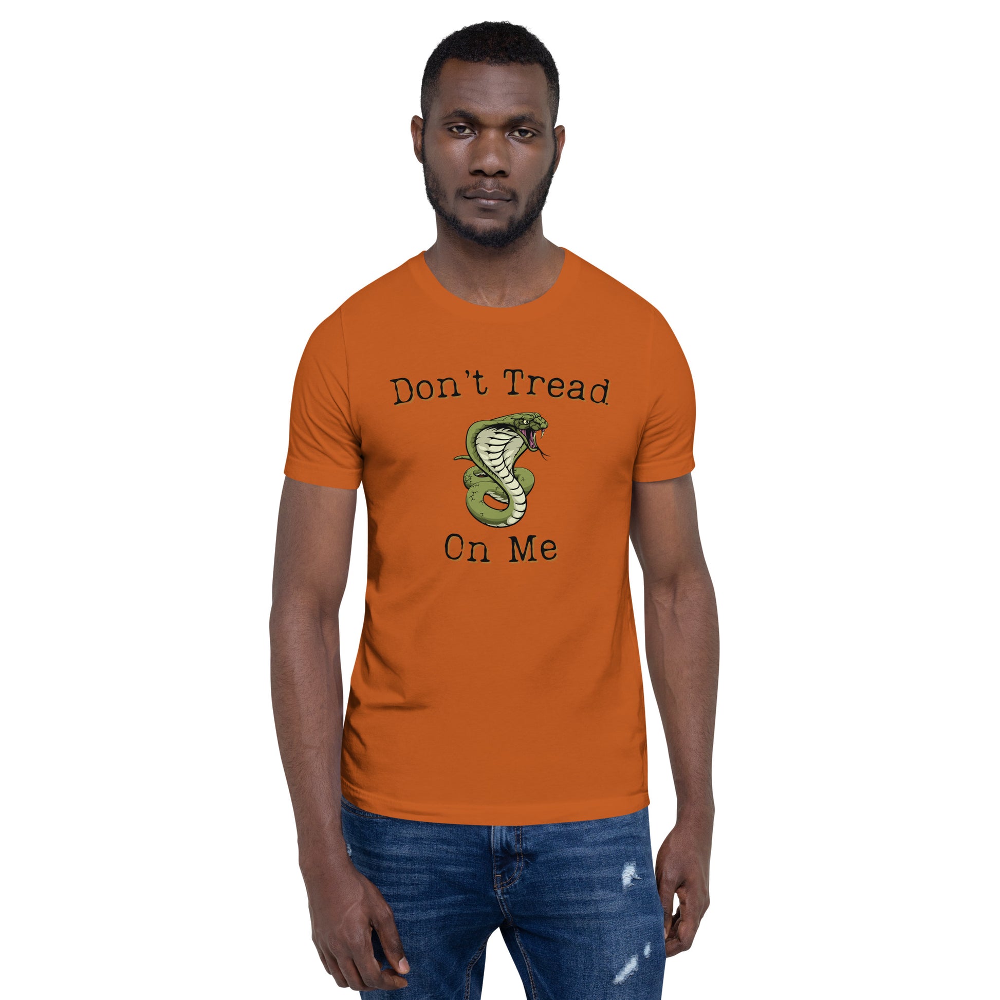 Soft cotton patriotic shirt with Don’t Tread on Me message
