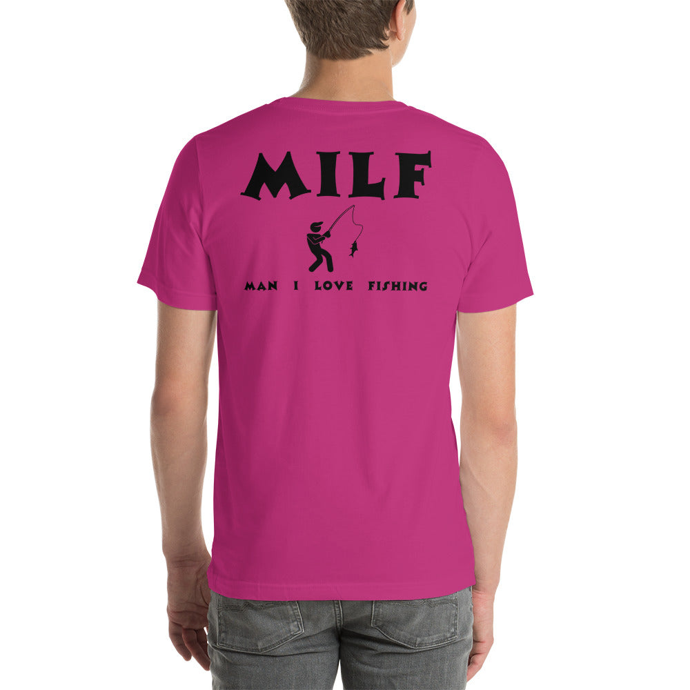 Pre-shrunk men’s fishing shirt with humorous design.
