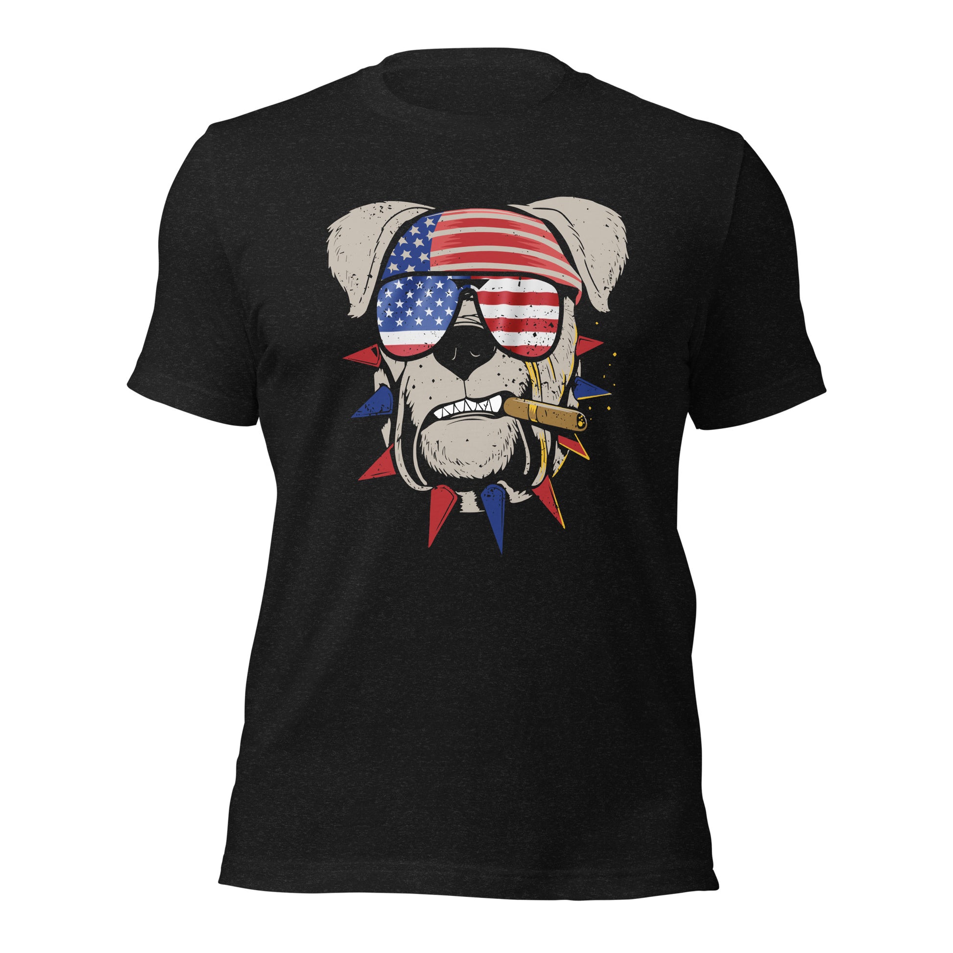 Patriotic bulldog shirt with cigar graphic
