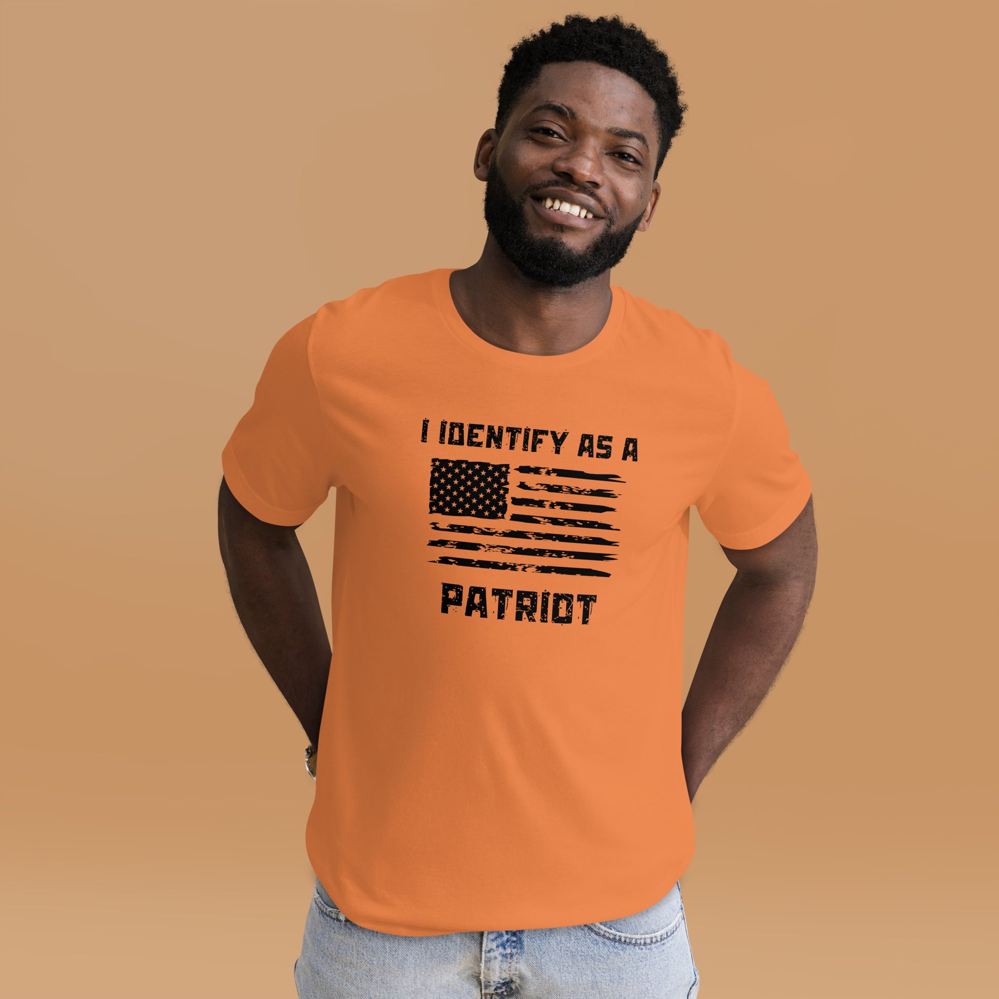Soft cotton American patriotic t-shirt with bold text
