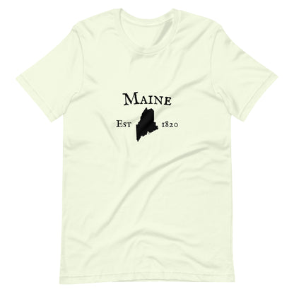 Maine shirt with state outline and est. date
