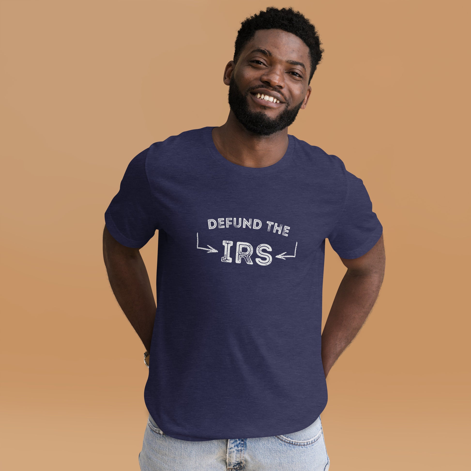 Political statement shirt with “Defund the IRS” text
