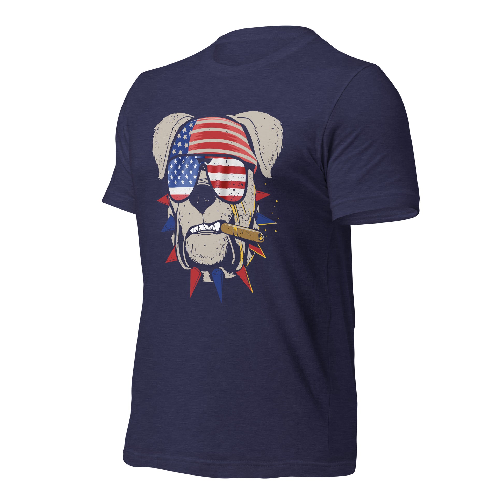 Bulldog graphic tee with American flag accessories
