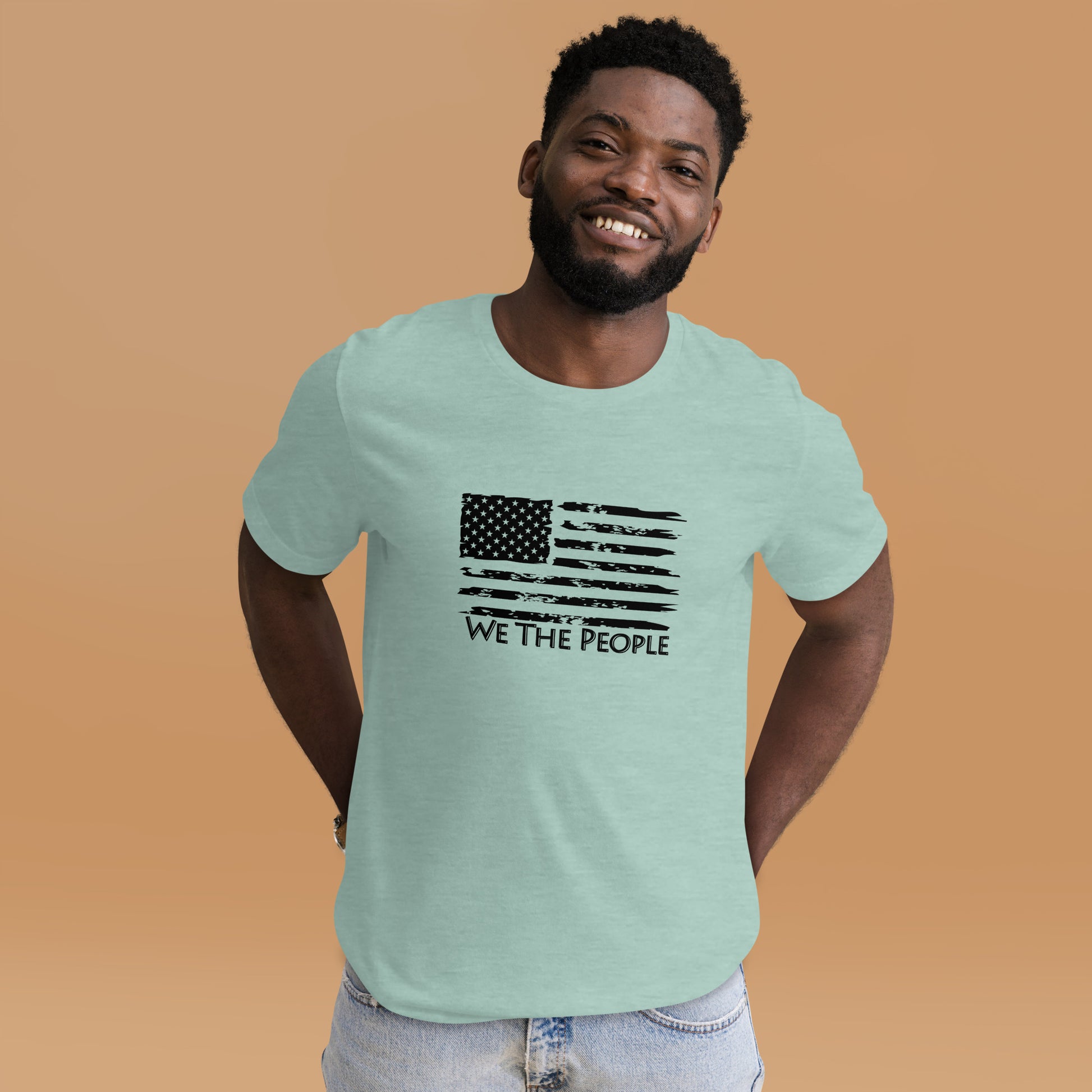 Rustic We the People tee with all-black flag for a classic look
