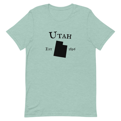 Iconic Utah outline t-shirt with state establishment date
