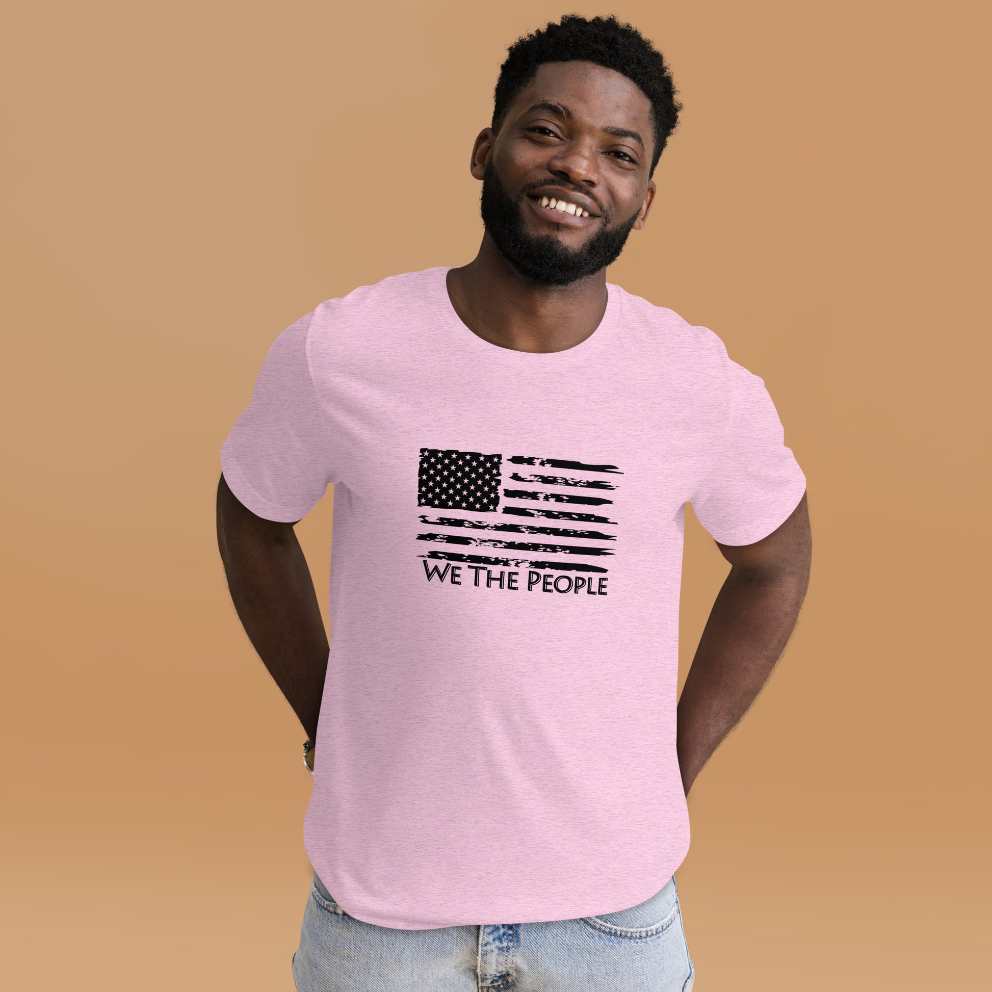 We the People clothing with worn American flag design
