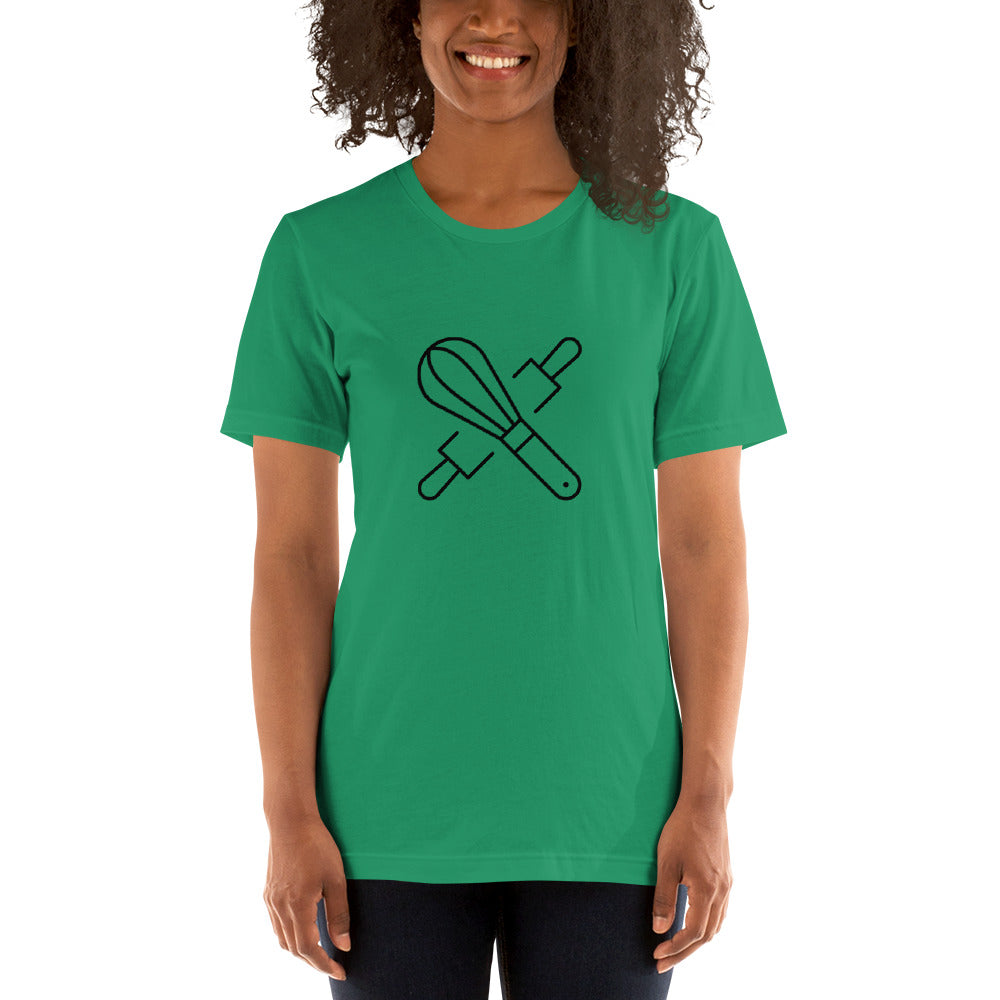 Soft cotton whisk and rolling pin t-shirt for bakers

