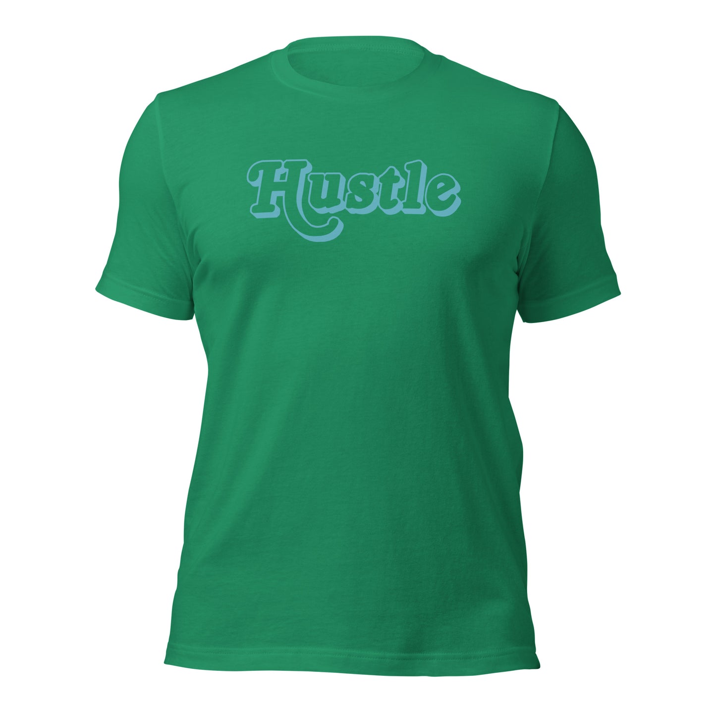 Stylish hustle t-shirt with blue accents
