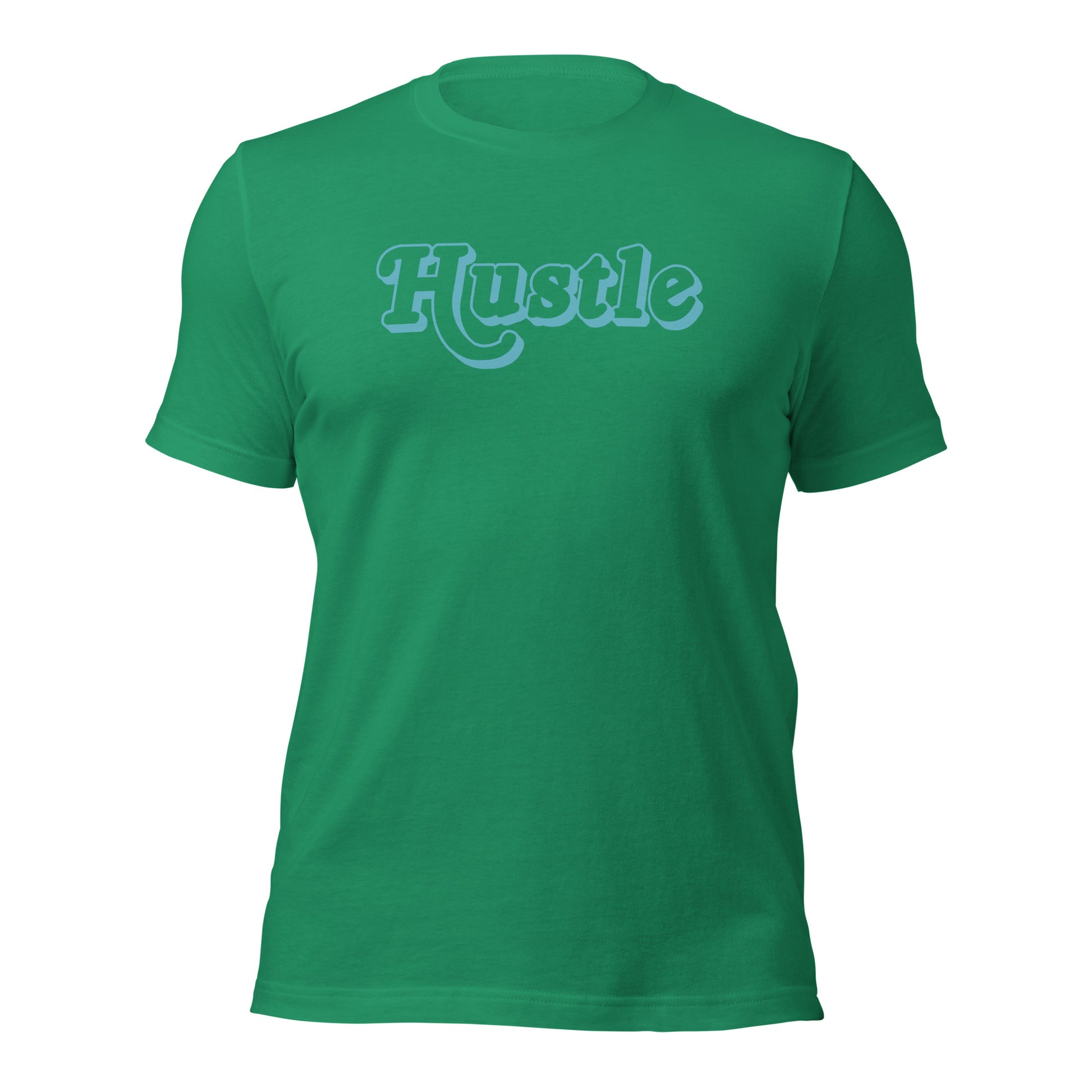 Stylish hustle t-shirt with blue accents
