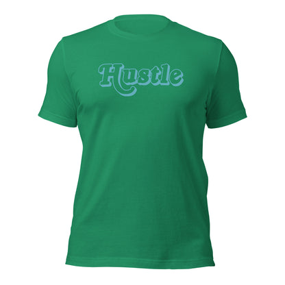 Stylish hustle t-shirt with blue accents
