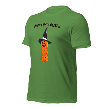 Stacked pumpkin t-shirt with witch hat for Halloween
