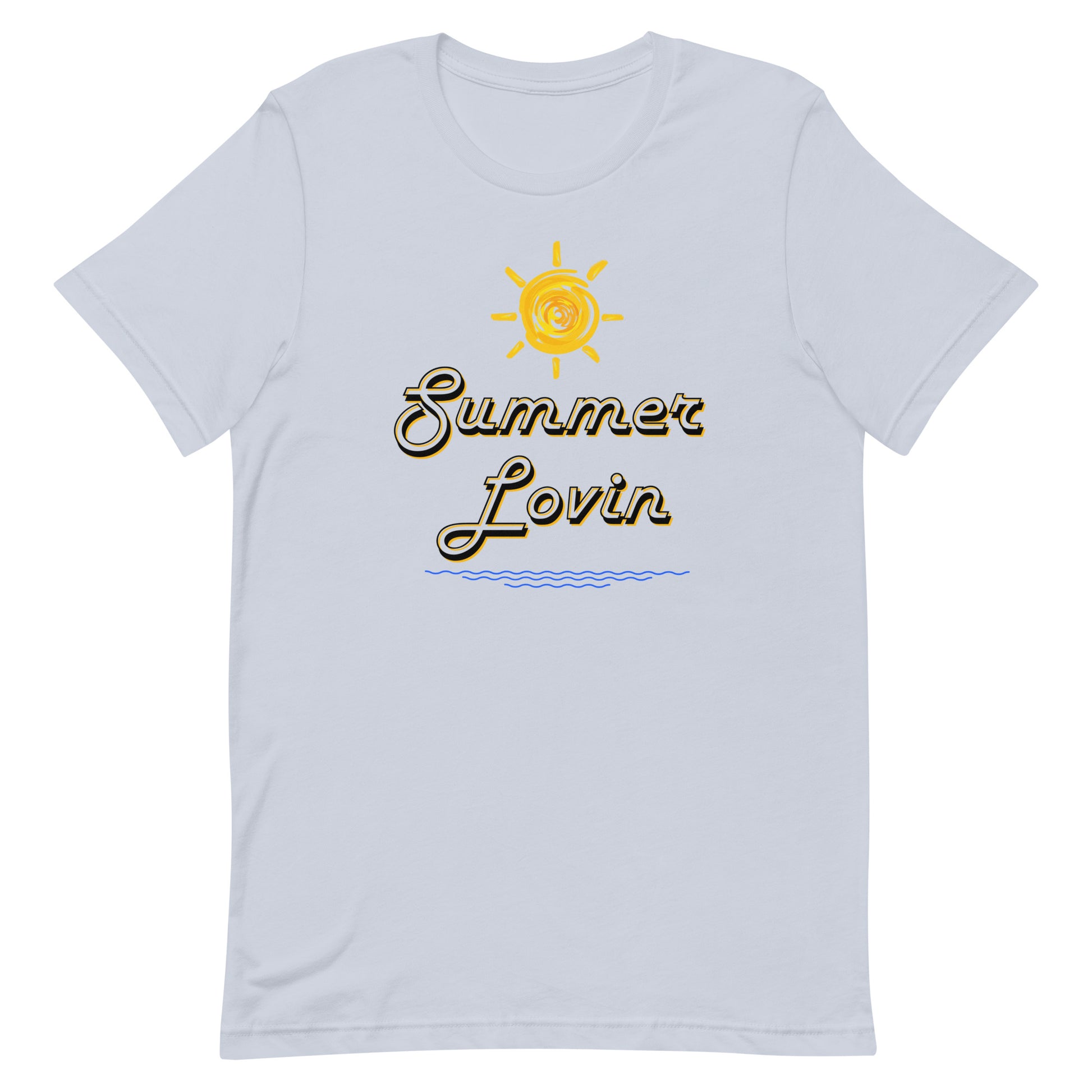 Heather color Summer Lovin’ t-shirt with polyester blend.
