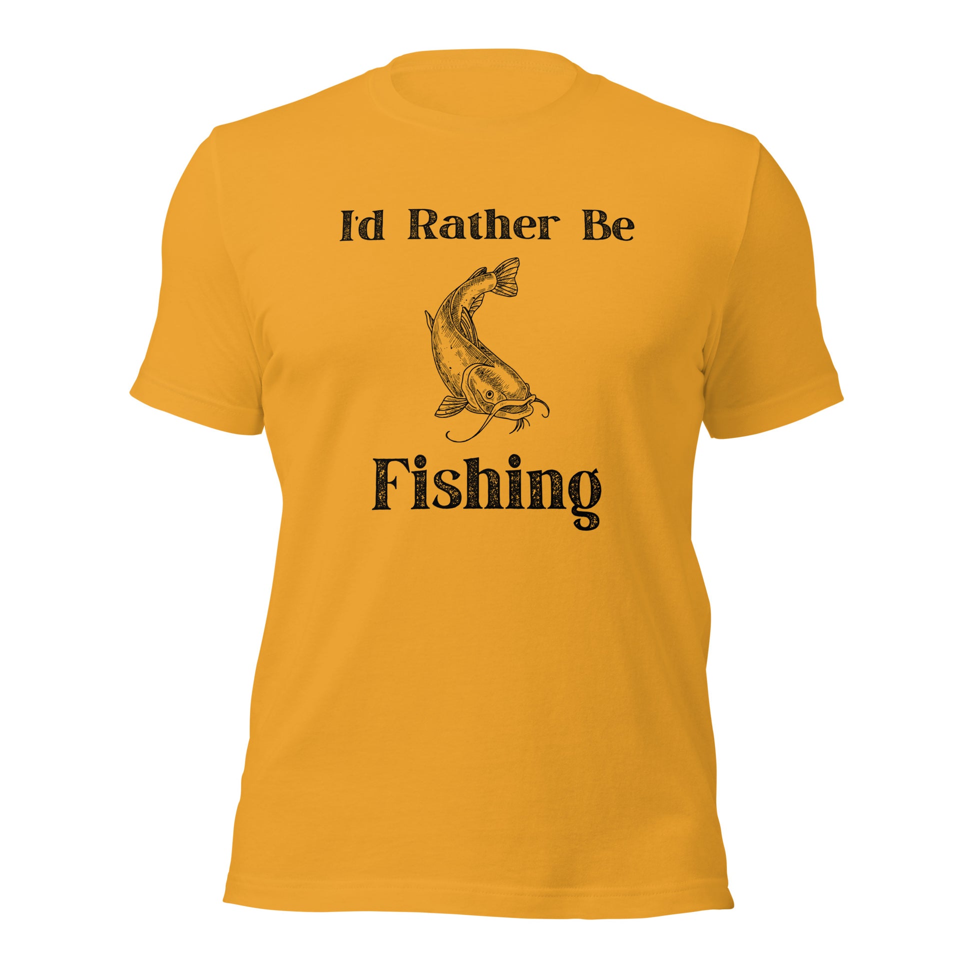 Casual fishing tee with I'd Rather Be Fishing text
