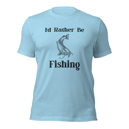 Soft, pre-shrunk "I'd Rather Be Fishing" t-shirt, ideal for fishing trips.