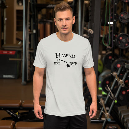 Hawaii logo shirt with subtle Hawaiian print
