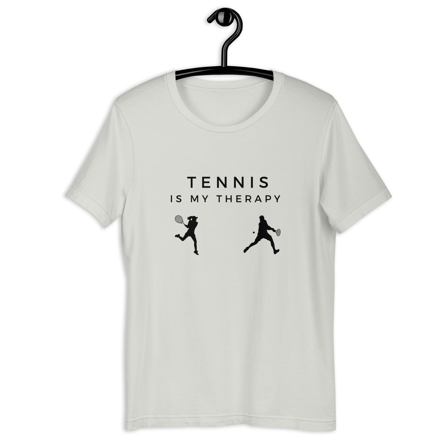 Tennis shirt with therapy-themed message
