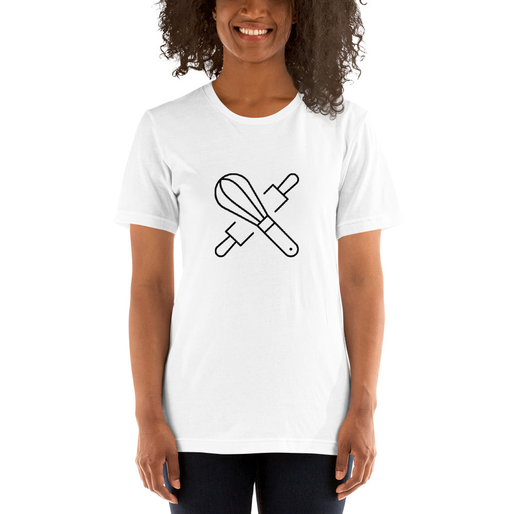 Simple cooking-themed t-shirt with whisk and rolling pin
