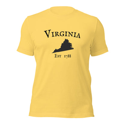 Virginia state t-shirt with bold text and est. date
