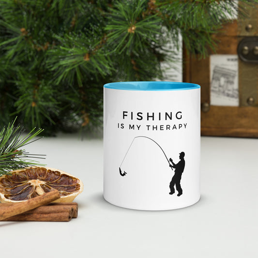 Fishing Is My Therapy coffee mug with fishing silhouette
