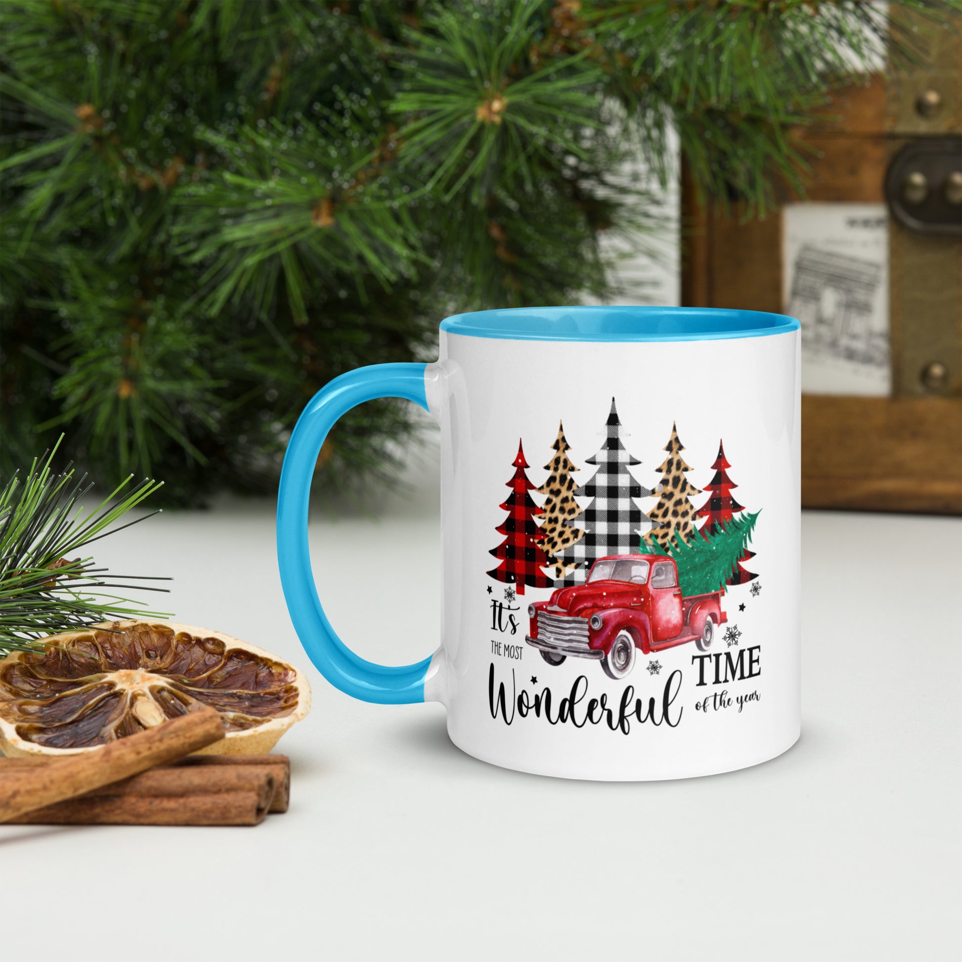 Red truck and tree Christmas coffee mug for holidays
