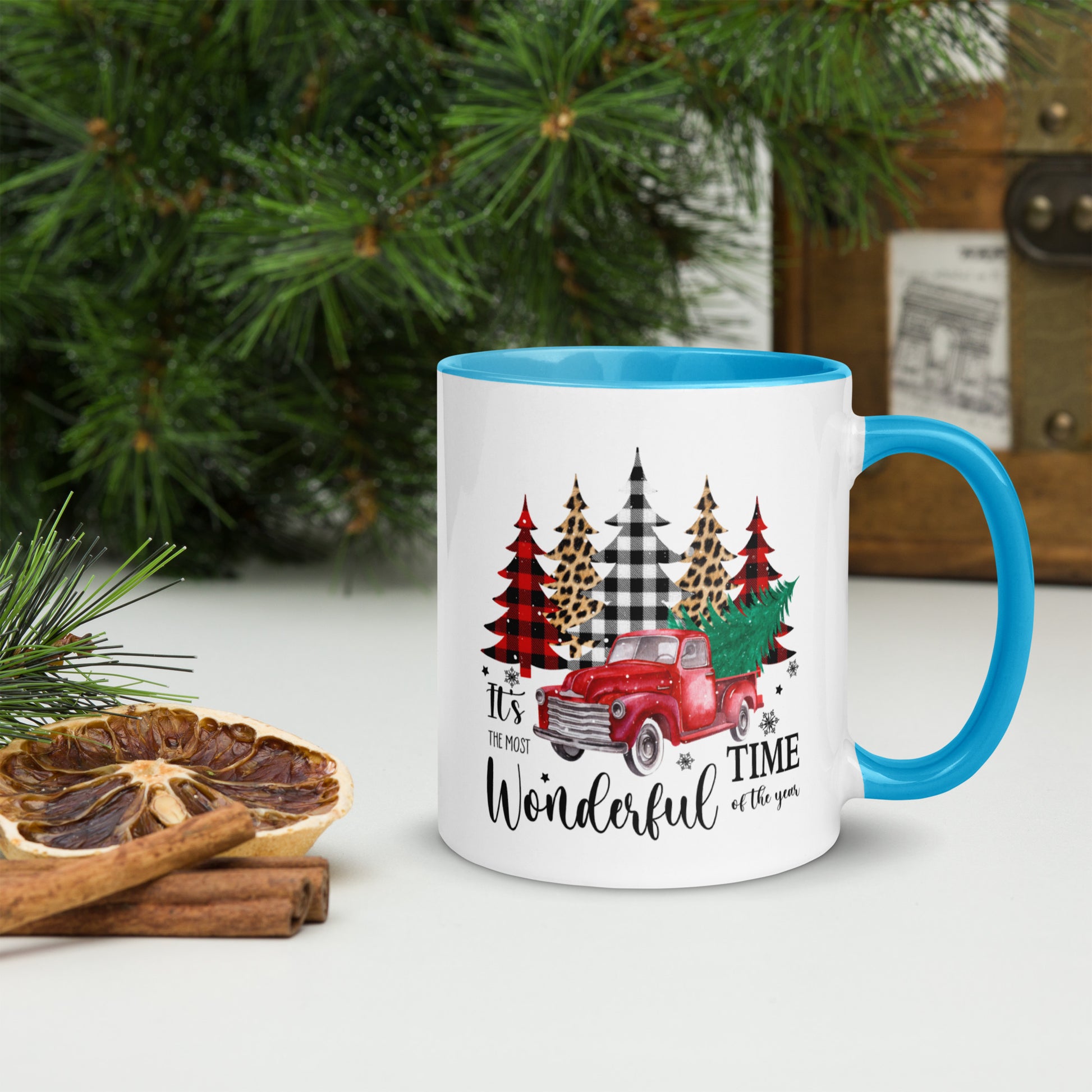 Colorful rim and handle Christmas coffee mug
