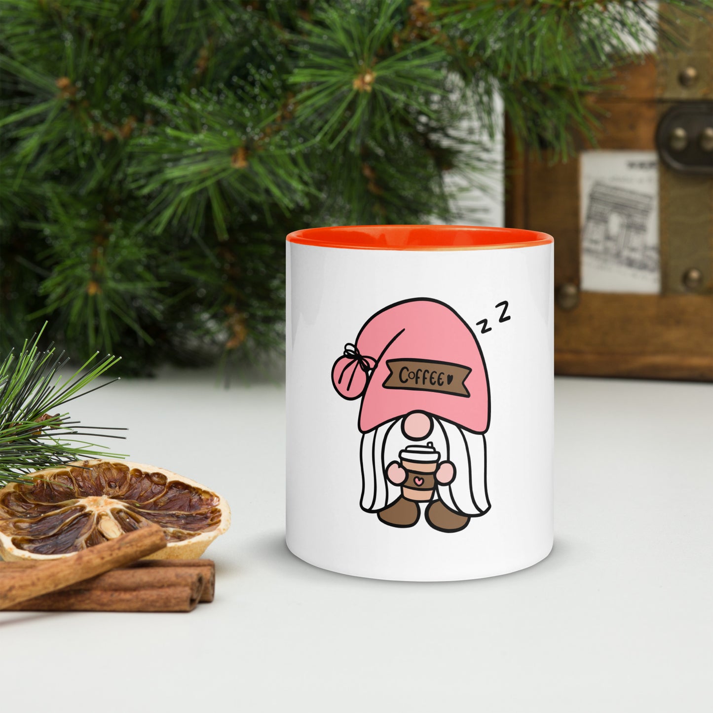 Gnome coffee cup with cute sleepy gnome illustration
