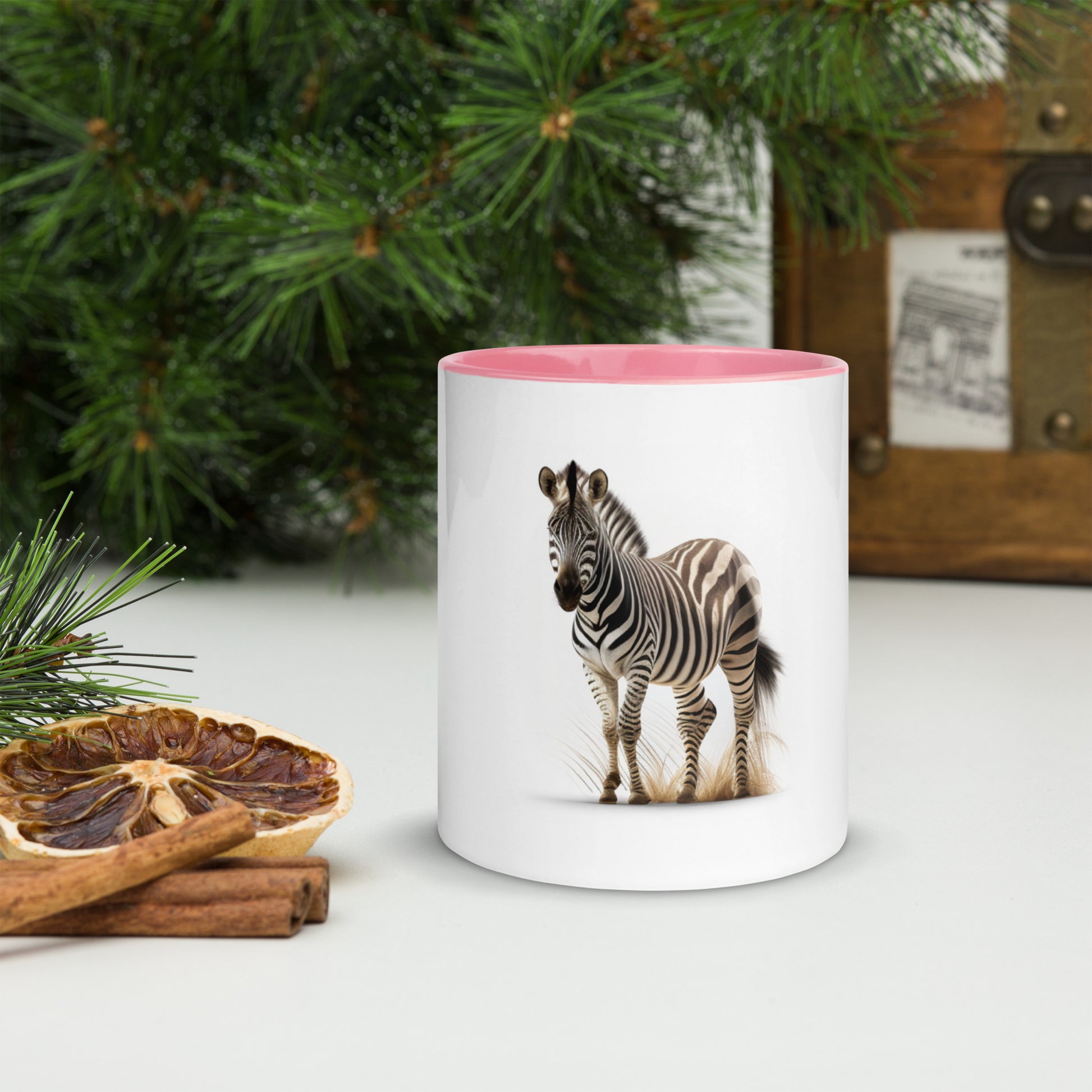 Pink zebra coffee mug with elegant wildlife graphic
