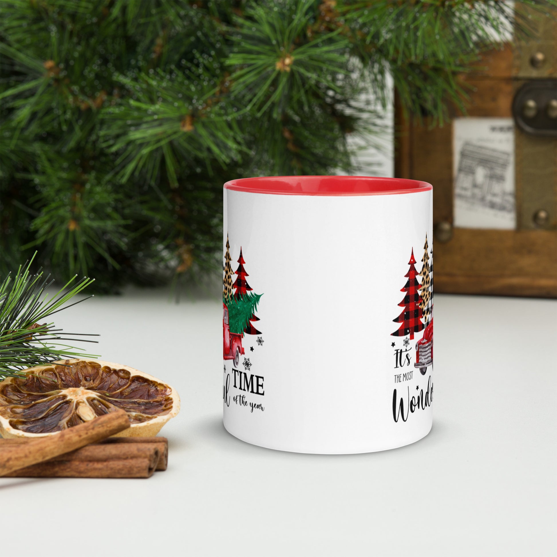 Ceramic holiday coffee mug with festive design
