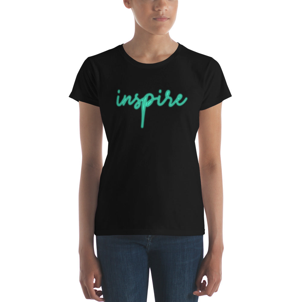 Inspirational t-shirt with "Inspire" in glowing font
