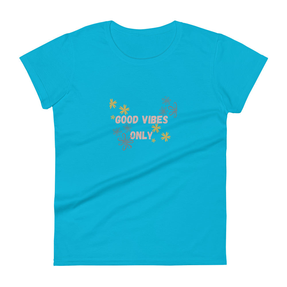 Heather color women's "Good Vibes Only" t-shirt for a casual look