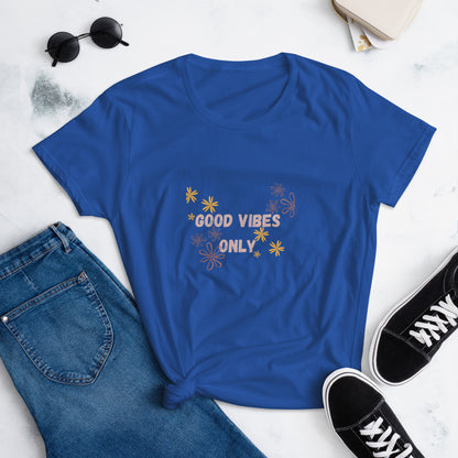 Classic fit women's t-shirt with a "Good Vibes Only" message