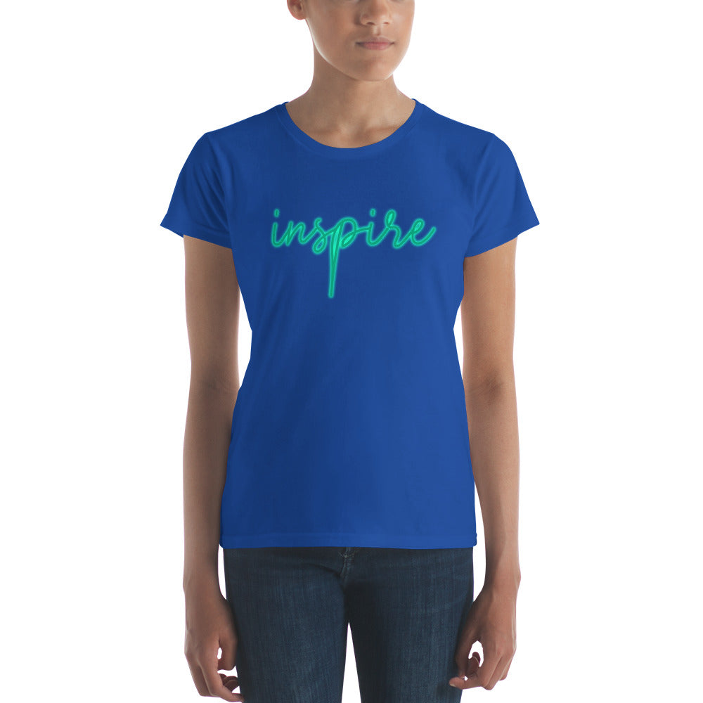Empowering women's t-shirt – Inspire in neon font
