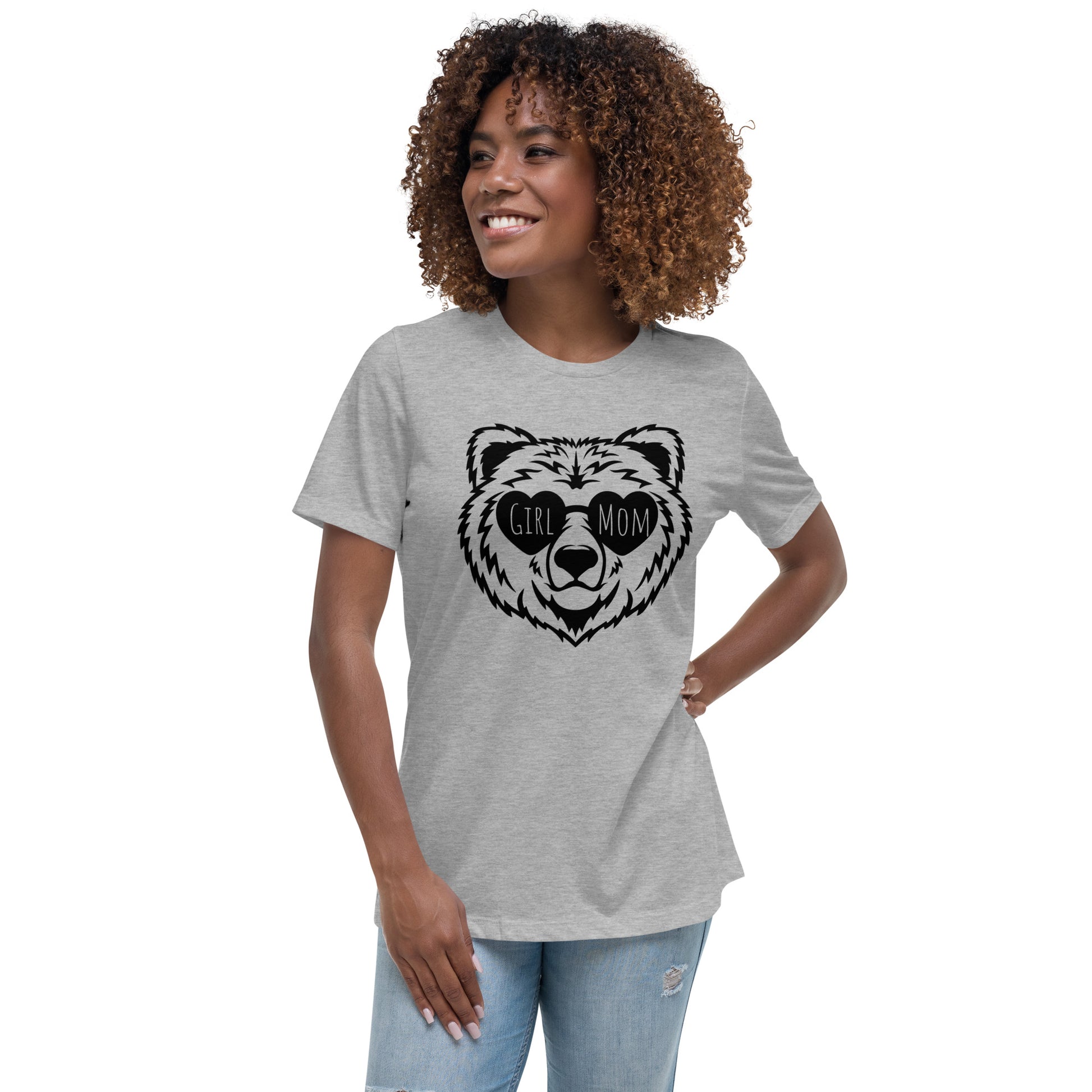 Playful Girl Mom t-shirt with bear and sunglasses design
