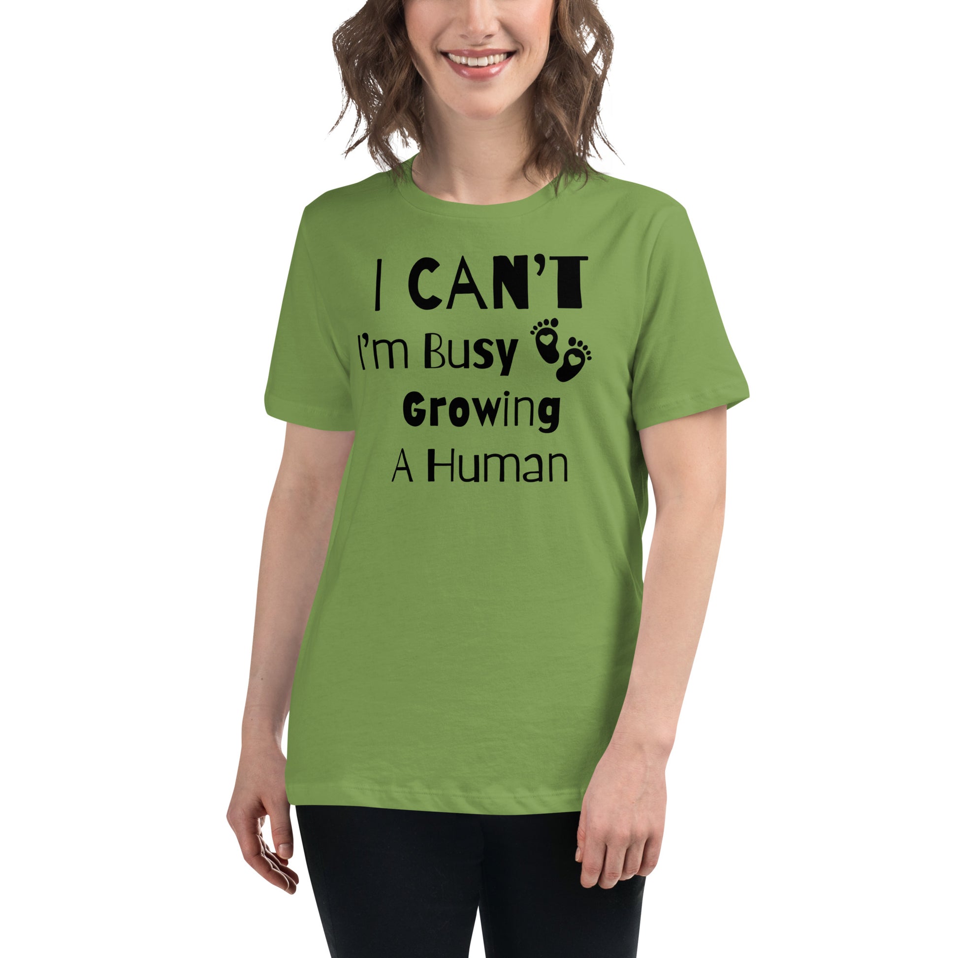 Pregnancy announcement t-shirt with baby feet graphic
